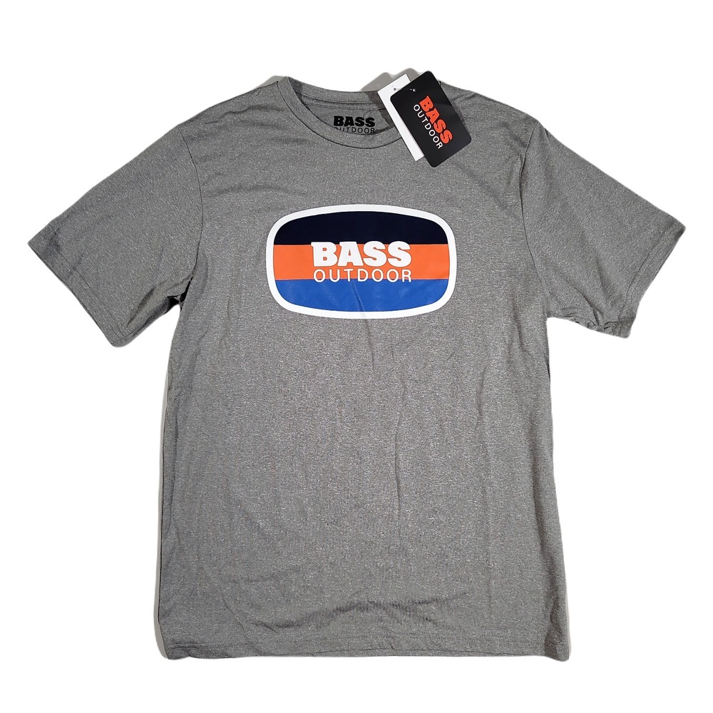 Bass Outdoor‎ Logo T-Shirt Mens Medium UPF 50 Grey Heather NEW